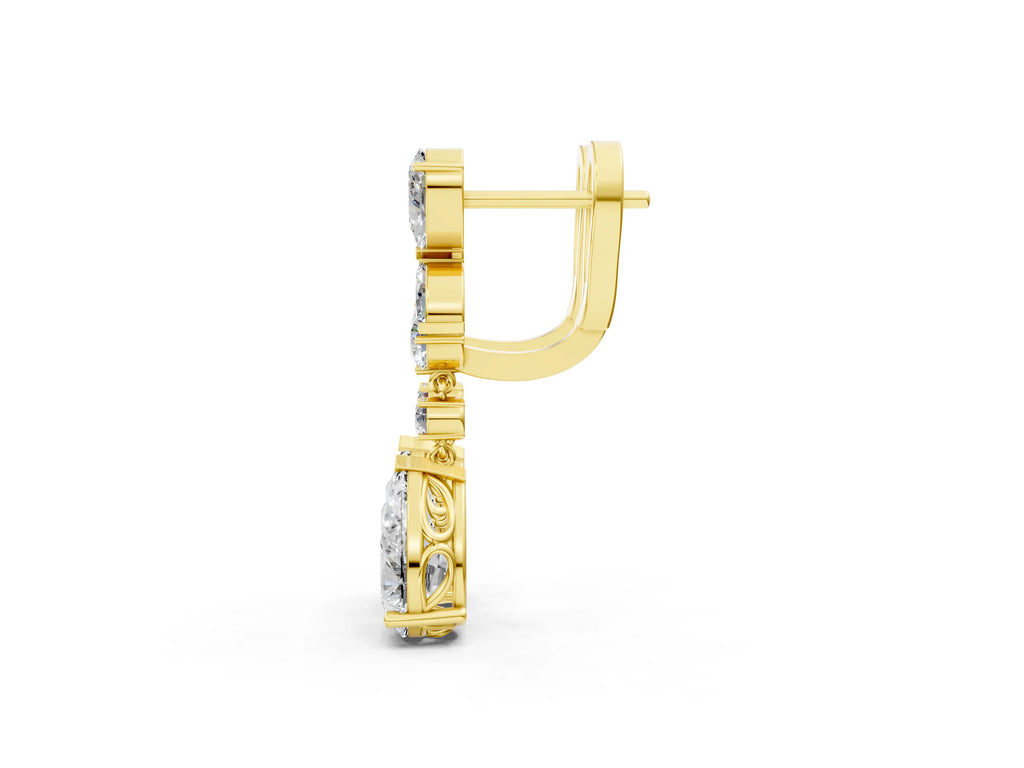 Yellow gold Pear, Marquise and Round Diamond Vancouver Drop Earrings