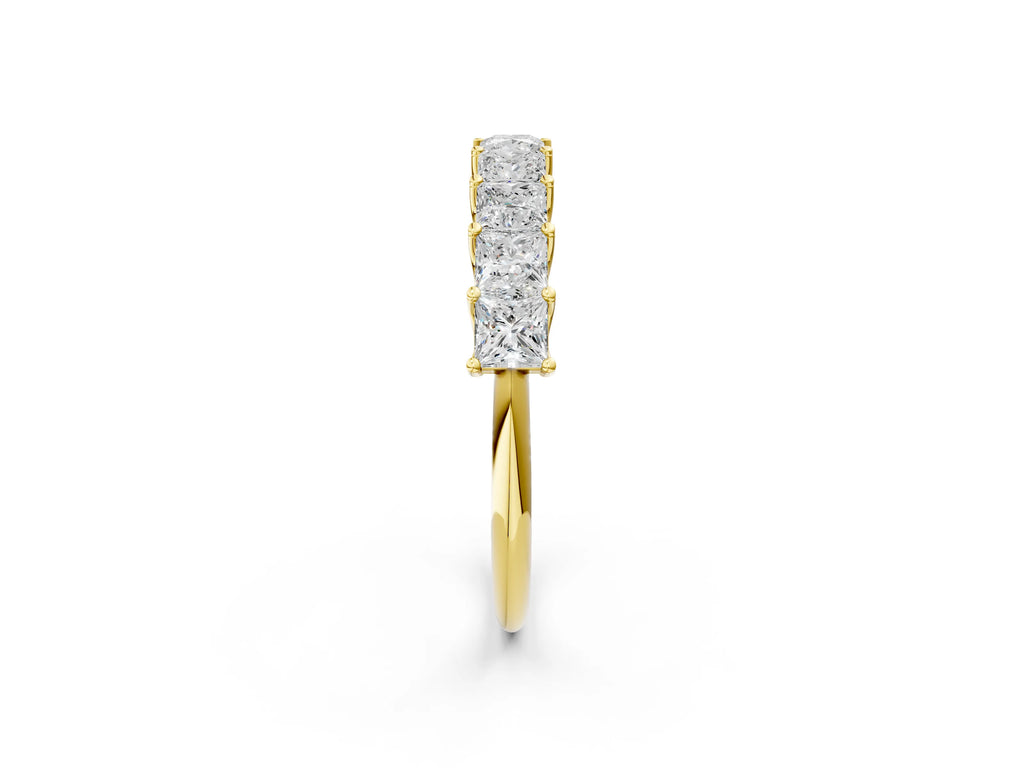 Yellow gold Princess Cut Diamond Channel-Set Eternity Band with Prong Setting