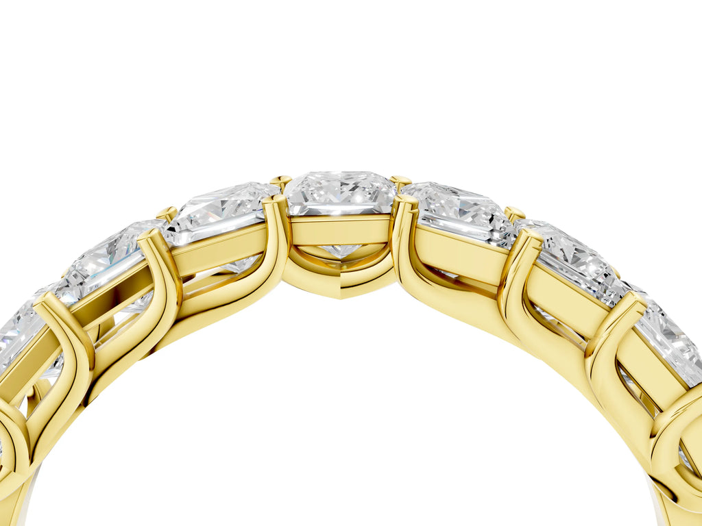Yellow gold Princess Cut Diamond Channel-Set Eternity Band with Prong Setting