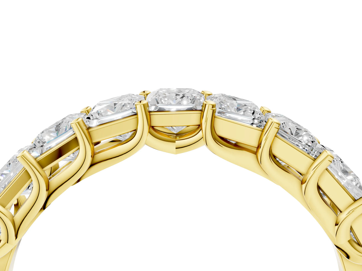 Yellow gold Princess Cut Diamond Channel-Set Eternity Band with Prong Setting