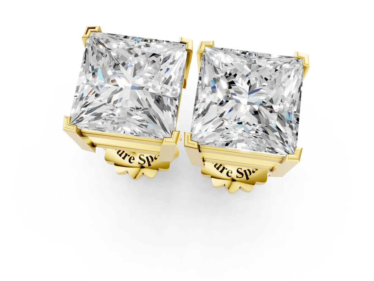Yellow gold Princess Cut Diamond Stud Earrings