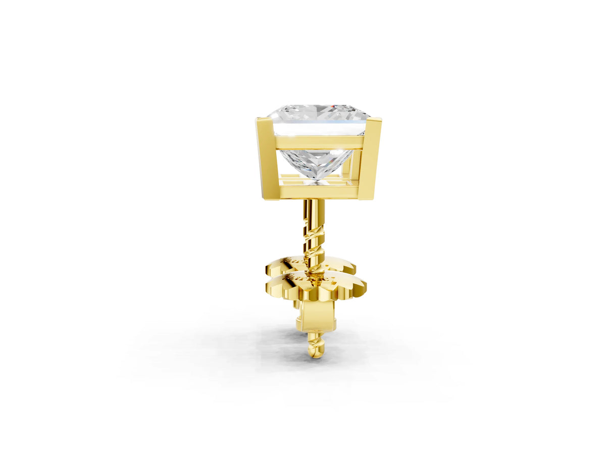 Yellow gold Princess Cut Diamond Stud Earrings