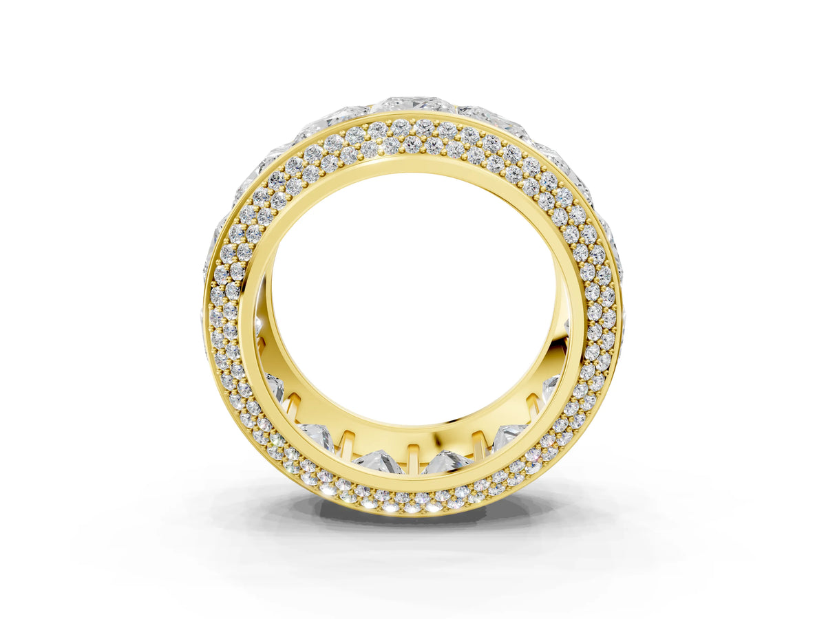 Yellow gold Princess Diamond Pavé Mens Wedding Band with Round Diamond Accents
