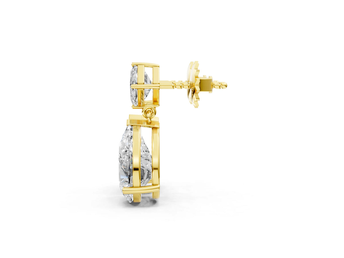 Yellow gold Princess and Pear Diamond Drop Earrings