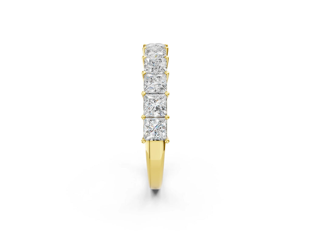 Yellow gold Princess cut diamond Half Eternity Band with Shared Prong Setting