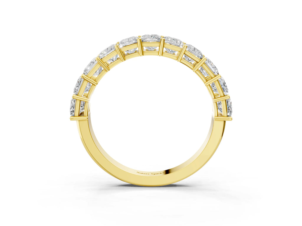 Yellow gold Princess cut diamond Half Eternity Band with Shared Prong Setting