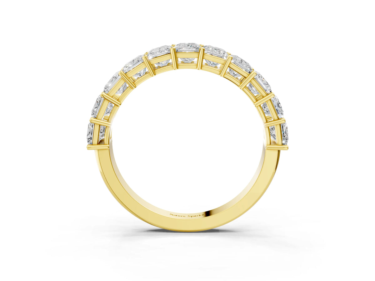 Yellow gold Princess cut diamond Half Eternity Band with Shared Prong Setting