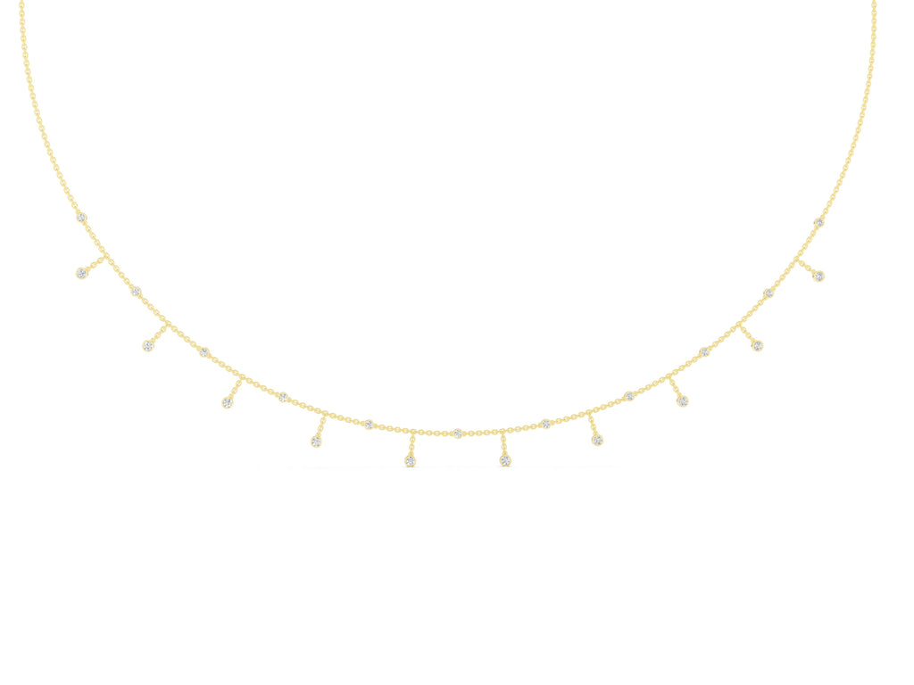 Yellow gold Round Bezel Set Diamond Station Necklace with Cable Chain
