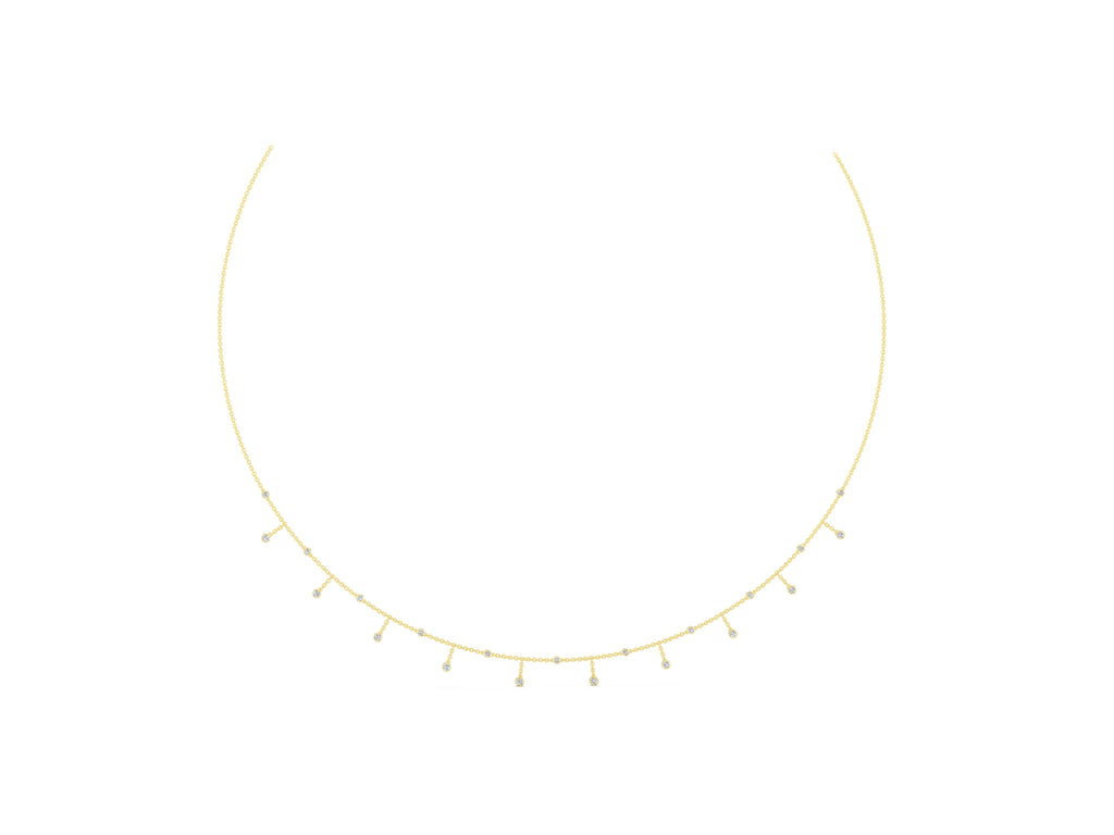 Yellow gold Round Bezel Set Diamond Station Necklace with Cable Chain