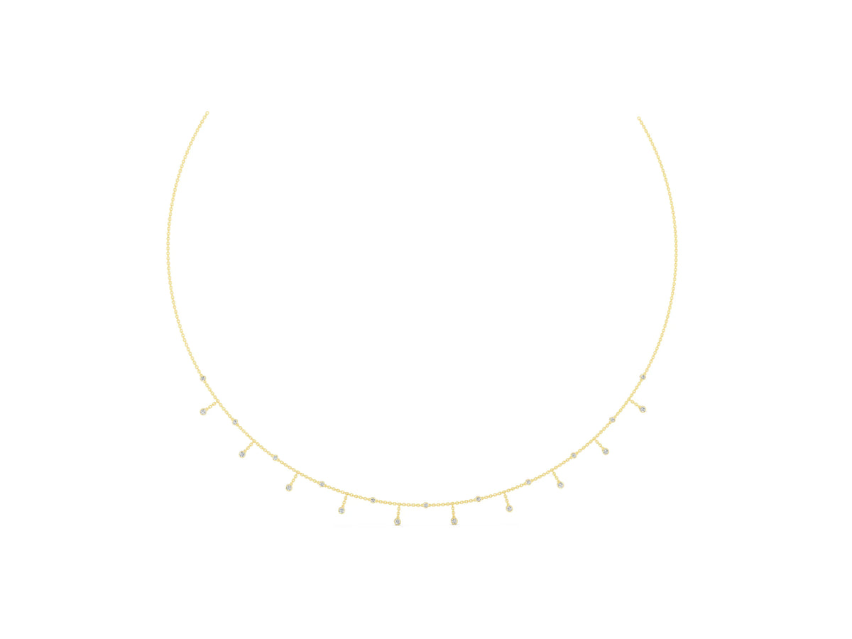 Yellow gold Round Bezel Set Diamond Station Necklace with Cable Chain