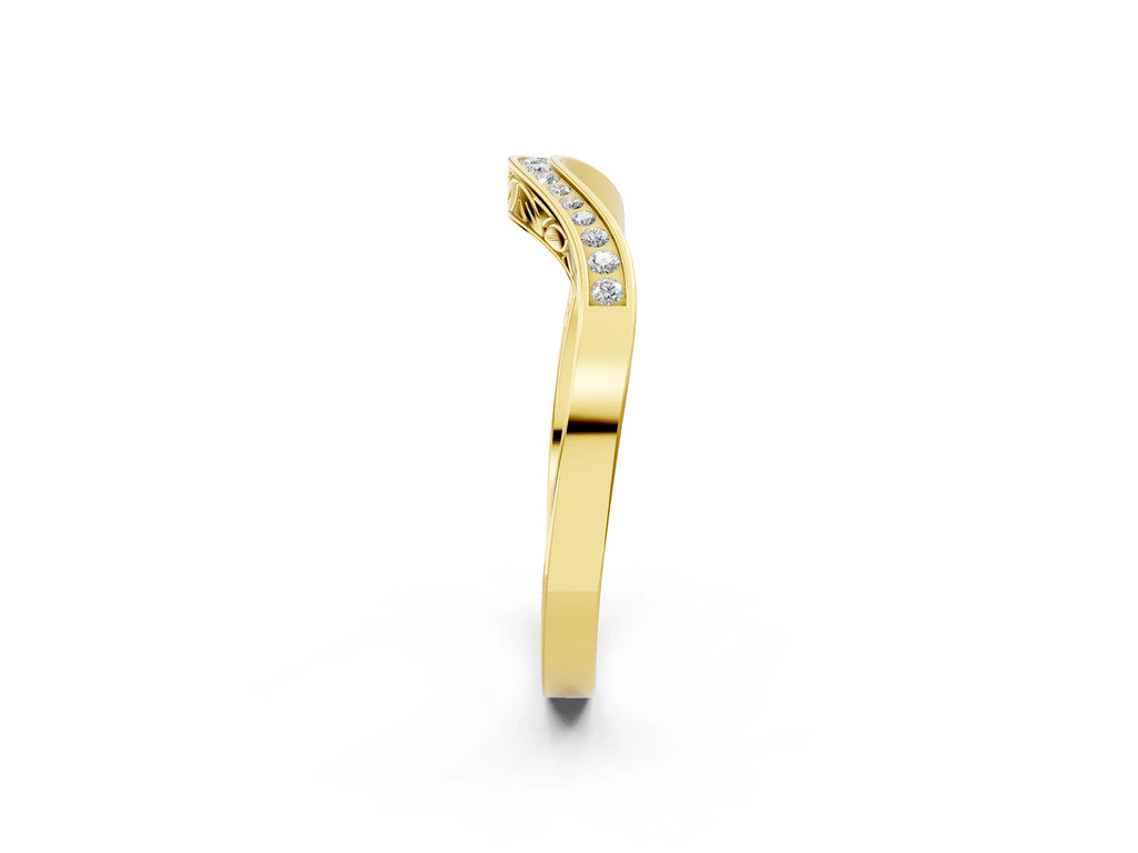 Yellow gold Round Cut Channel Set Wave Band with Pavé Setting