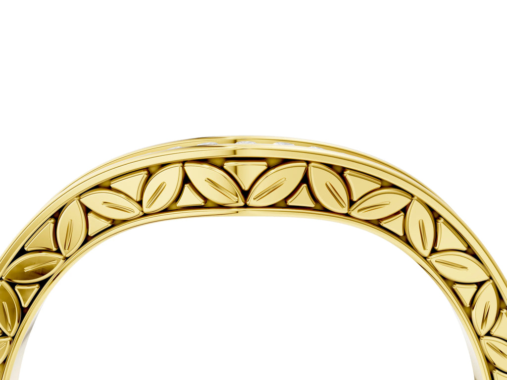 Yellow gold Round Cut Channel Set Wave Band with Pavé Setting