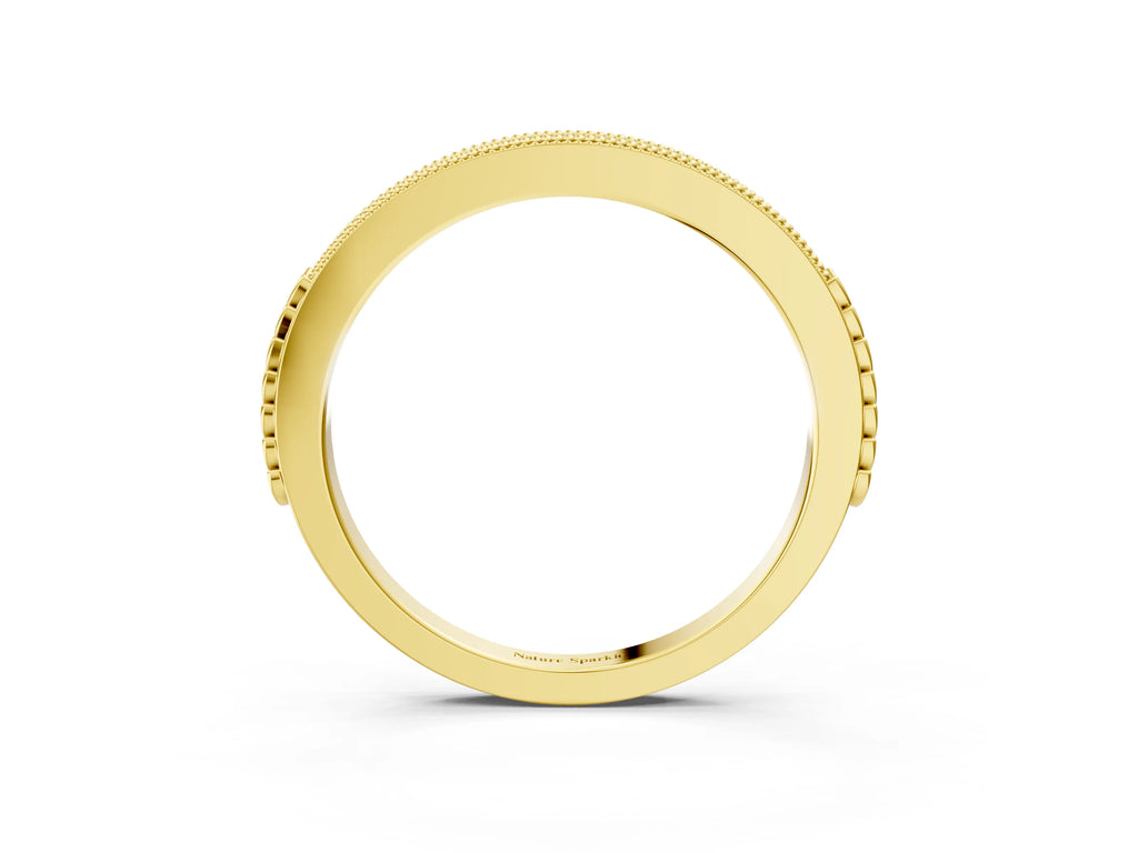Yellow gold Round Cut Diamond Pavé Set Milgrain Edge Eternity Band