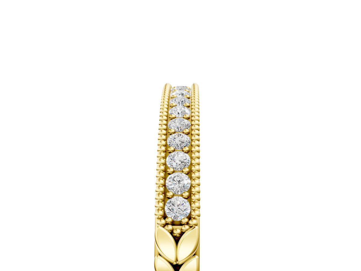 Yellow gold Round Cut Diamond Pavé Set Milgrain Edge Eternity Band