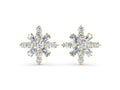 Yellow gold Round Cut Diamond Snowflake Cluster Stud Earrings