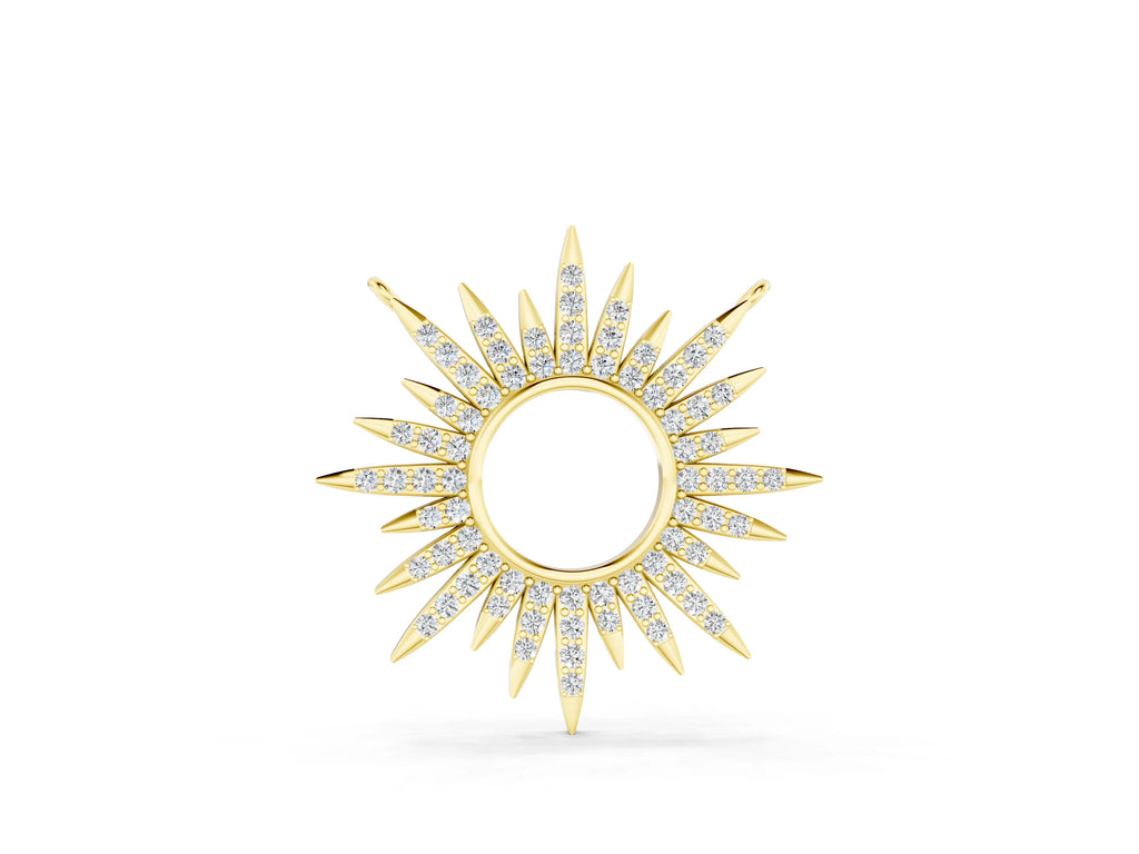 Yellow gold Round Cut Diamond Sunburst Pendant with Pavé Setting