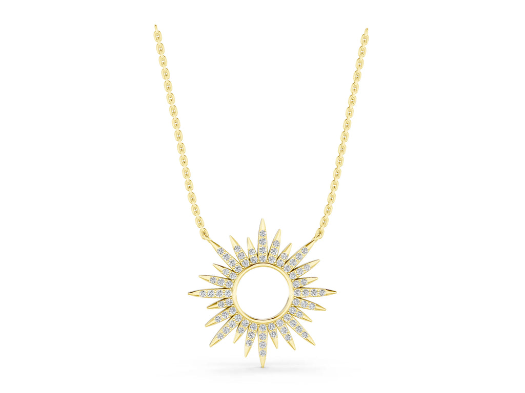 Yellow gold Round Cut Diamond Sunburst Pendant with Pavé Setting