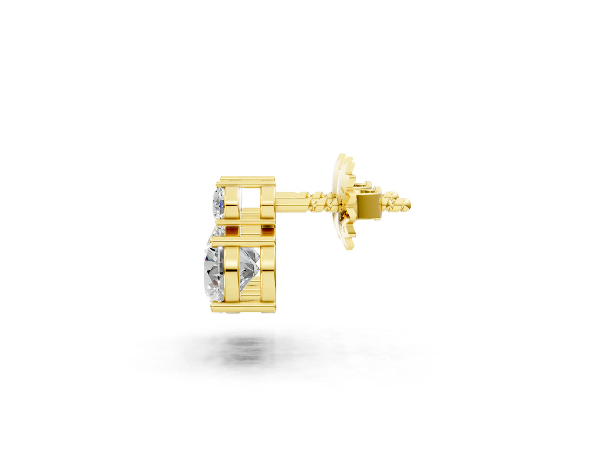 Yellow gold Round Diamond Basket-Set Stud Earrings with Diamond Accent