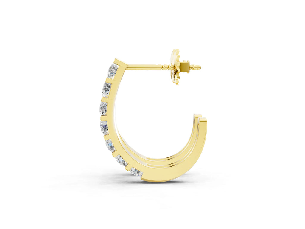 Yellow gold Round Diamond Channel-Set Hoop Earrings with Bar Prong Setting