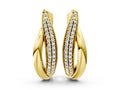 Yellow gold Round Diamond Double Row Huggie Hoop Earrings