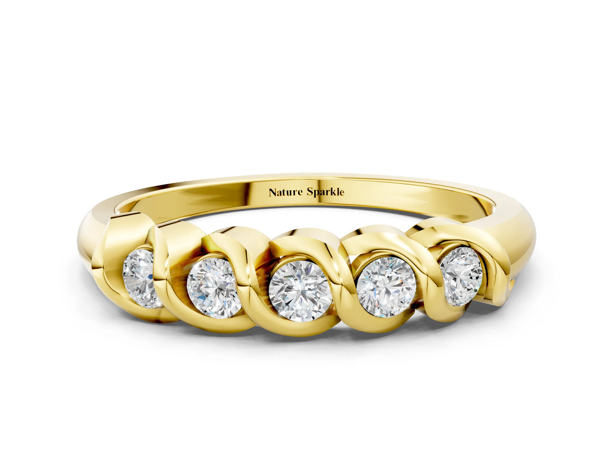 Yellow gold Round Diamond Eternity Band with Twist Prong Setting