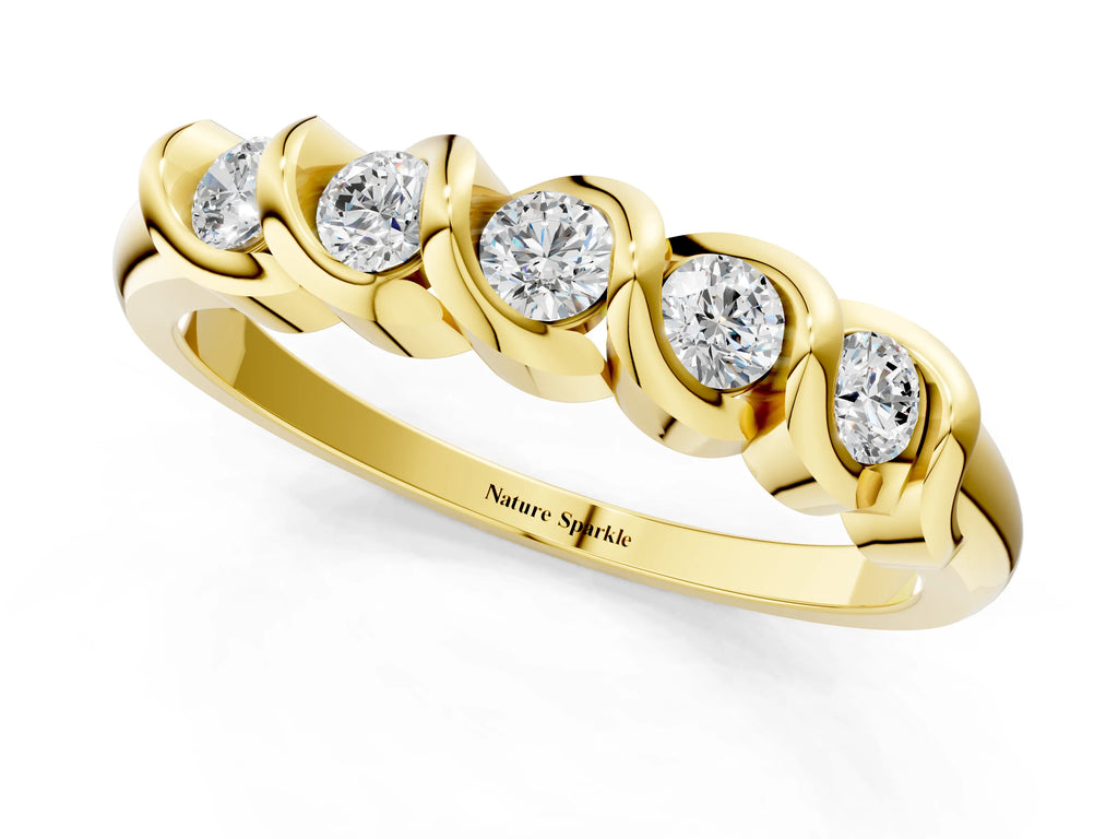 Yellow gold Round Diamond Eternity Band with Twist Prong Setting