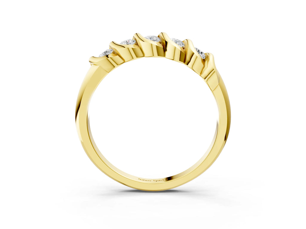Yellow gold Round Diamond Eternity Band with Twist Prong Setting