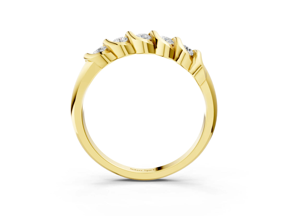 Yellow gold Round Diamond Eternity Band with Twist Prong Setting