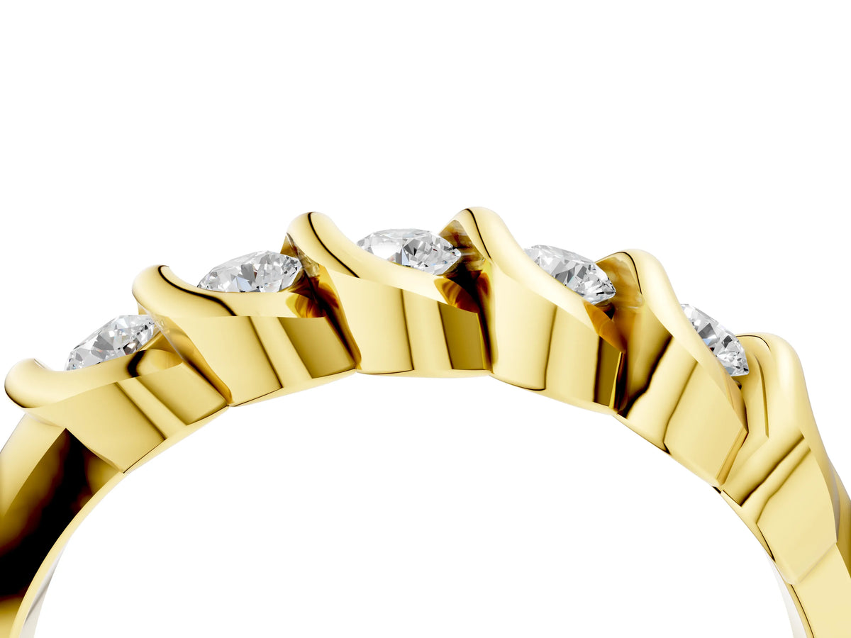 Yellow gold Round Diamond Eternity Band with Twist Prong Setting