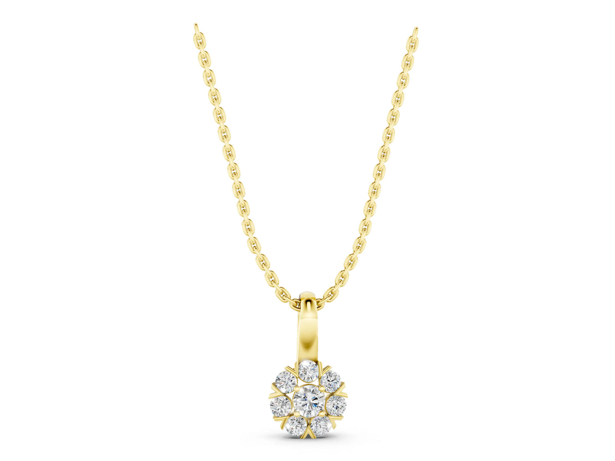 Yellow gold Round Diamond Floral Cluster Pendant with Prong Setting