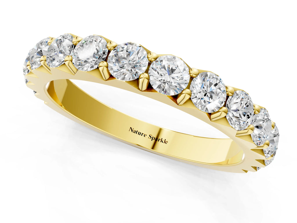 Yellow gold Round Diamond Half Eternity Band with Classic Prong Setting