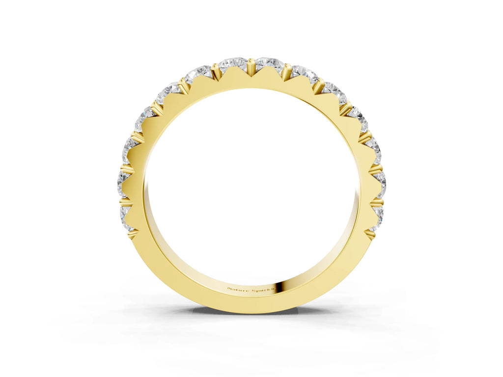 Yellow gold Round Diamond Half Eternity Band with Classic Prong Setting