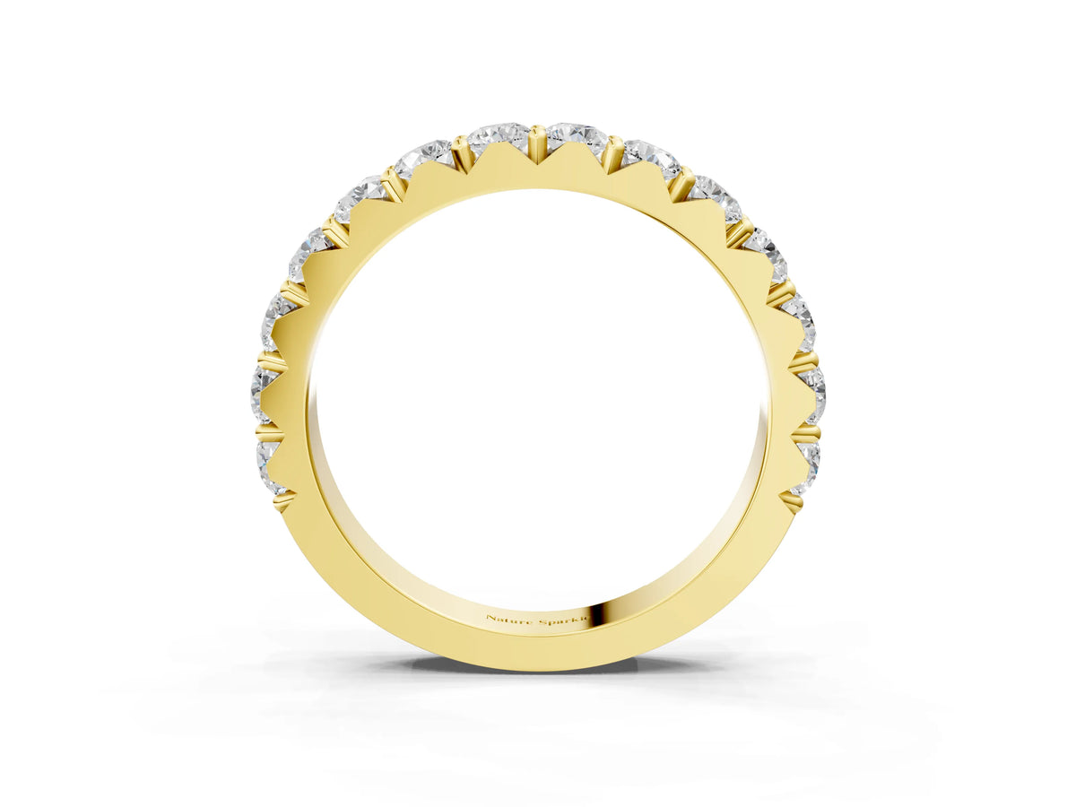 Yellow gold Round Diamond Half Eternity Band with Classic Prong Setting