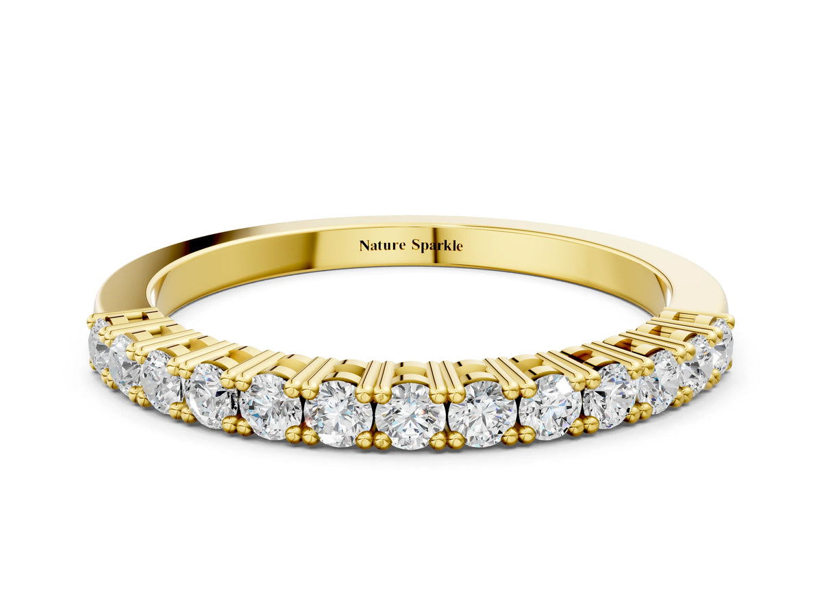 Yellow gold Round Diamond Half-Eternity Band with Shared Prong Setting