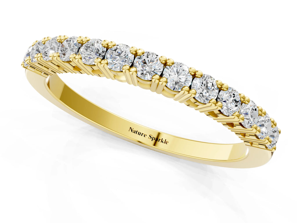 Yellow gold Round Diamond Half-Eternity Band with Shared Prong Setting