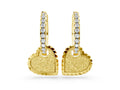 Yellow gold Round Diamond Heart Charm Huggie Hoop Earrings