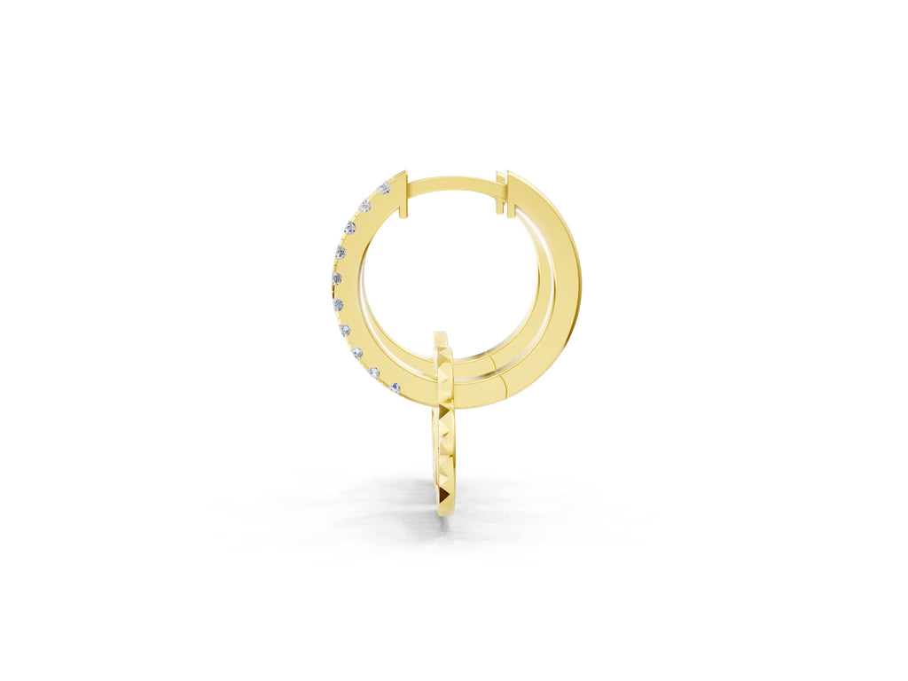 Yellow gold Round Diamond Heart Charm Huggie Hoop Earrings