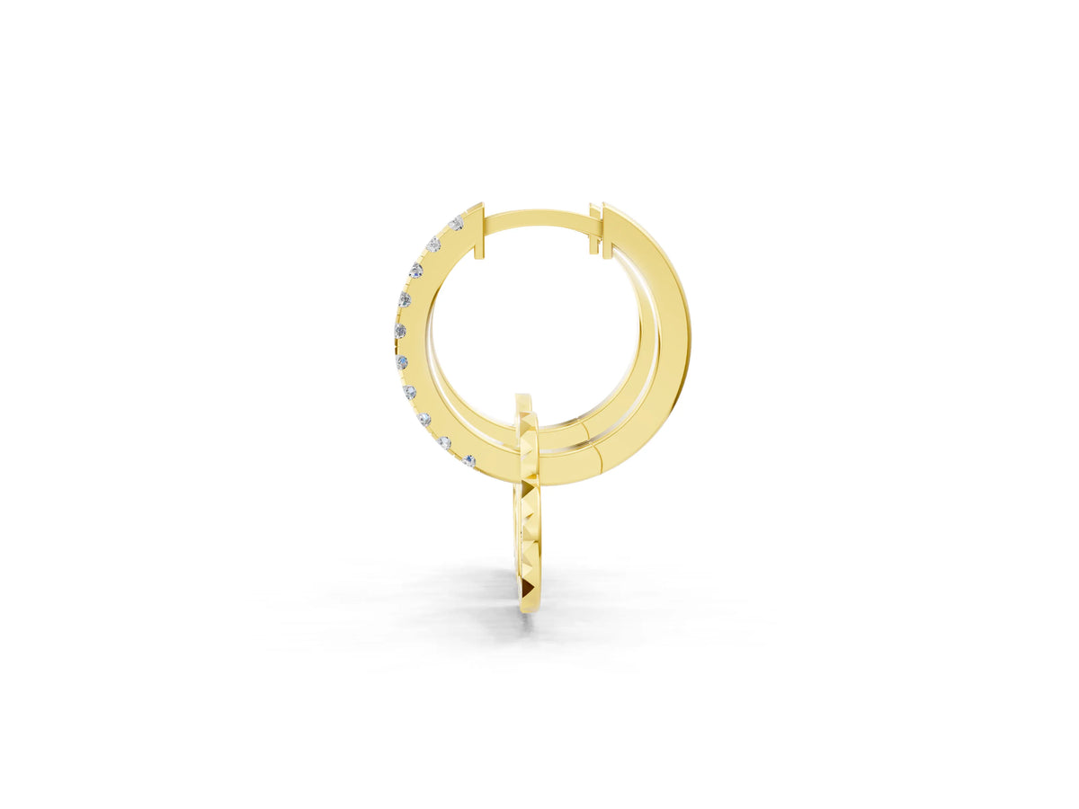 Yellow gold Round Diamond Heart Charm Huggie Hoop Earrings