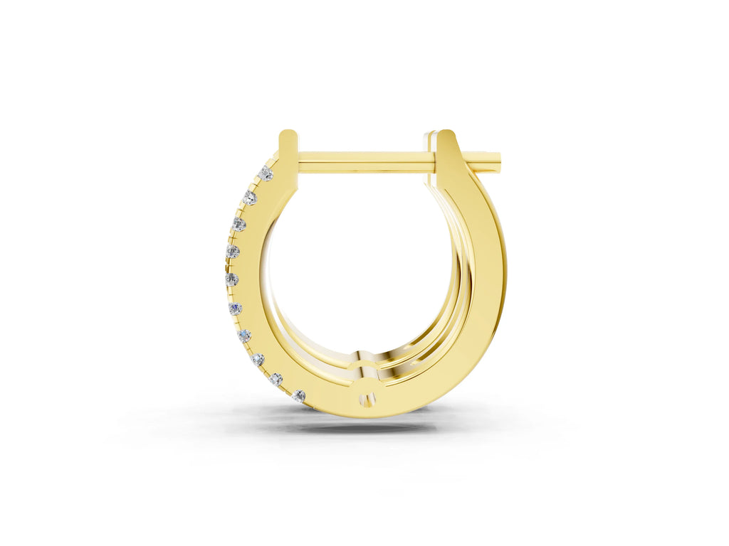 Yellow gold Round Diamond Petite Double Row Huggie Hoop Earrings