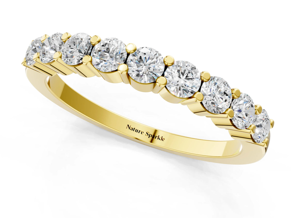 Yellow gold Round Diamond Prong Set Half-Eternity Band