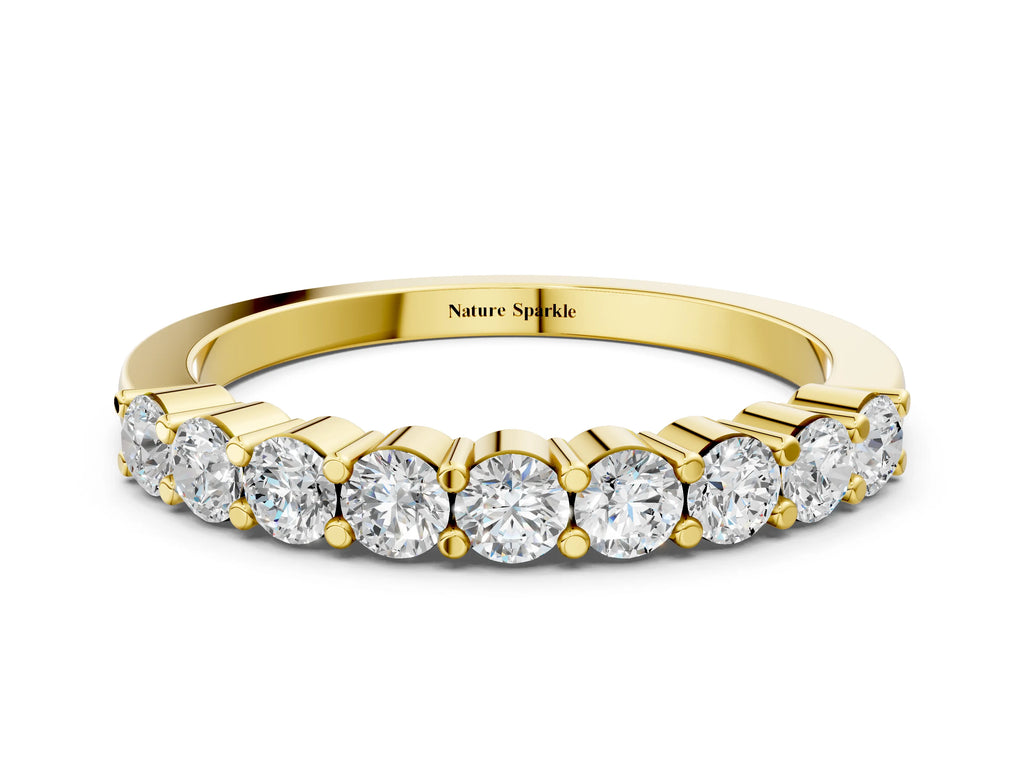 Yellow gold Round Diamond Prong Set Half-Eternity Band