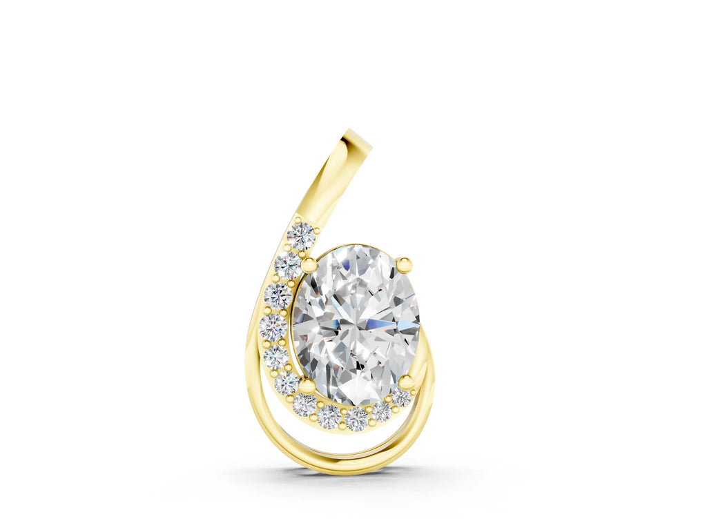 Yellow gold Round Diamond Prong Set Swirl Pendant
