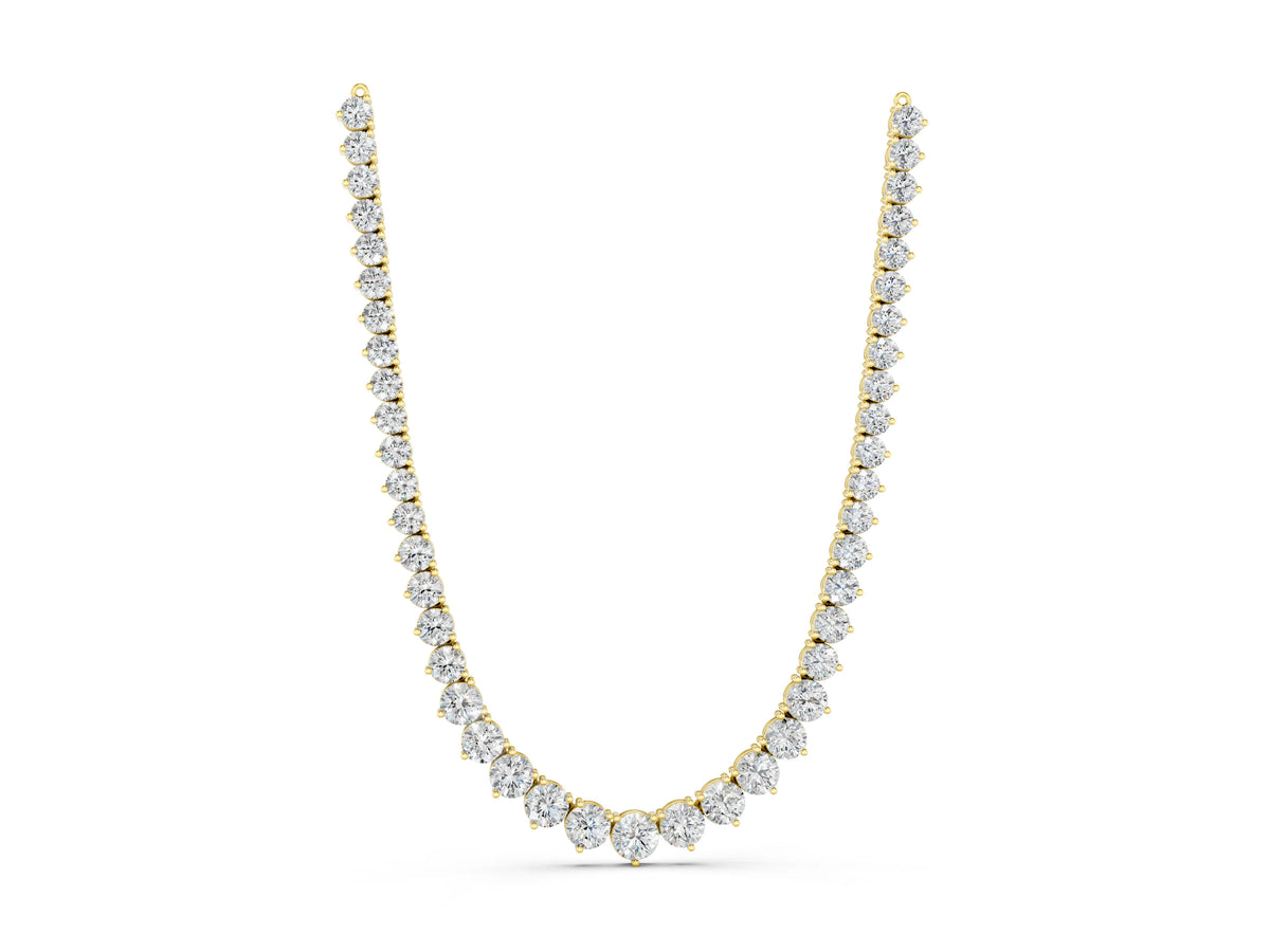 Yellow gold Round Diamond Tennis Necklace with Three-Prong Setting