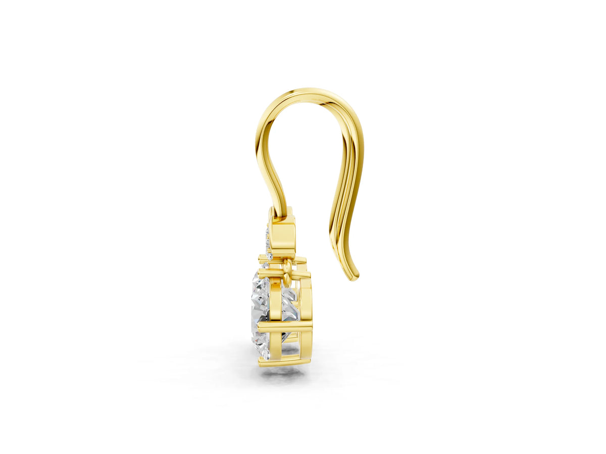 Yellow gold Round Diamond Water Lily Drop Earrings with Diamond Accents
