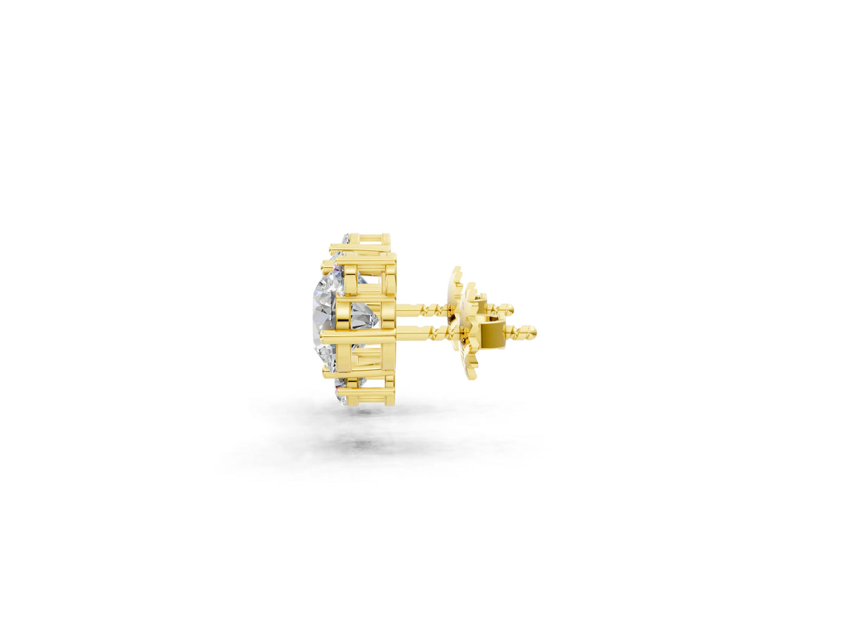 Yellow gold Round and Oval Diamond Hydrangea Bouquet Stud Earrings with Round Diamond Accents