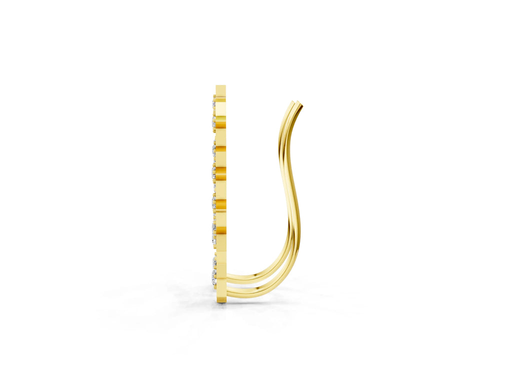 Yellow gold Star Cluster Diamond Crescent Earrings with Round Cut Stones on a Curved Band and Prong Setting