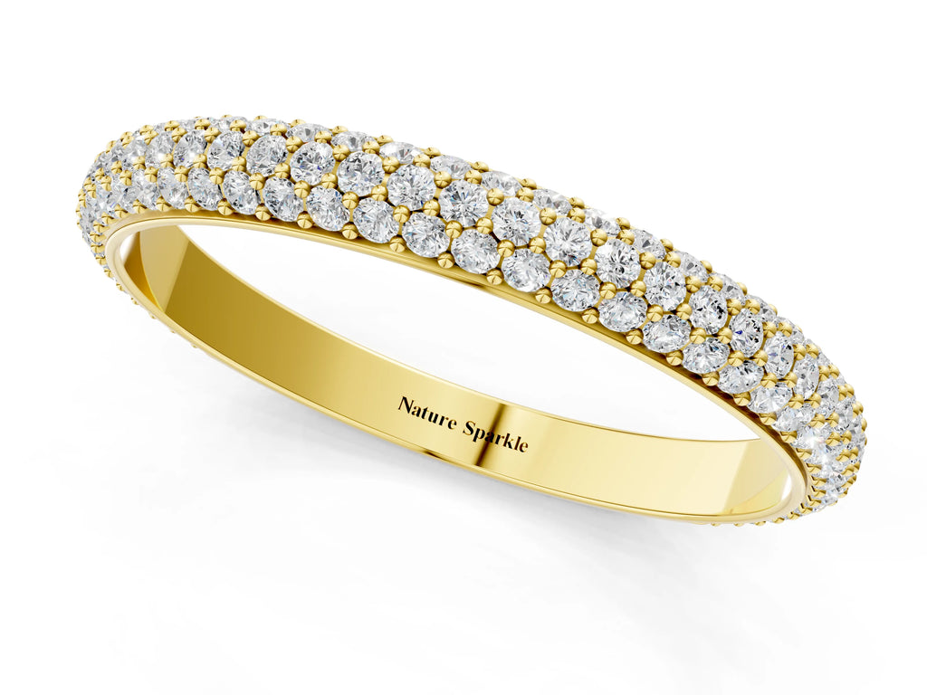 Yellow gold Three-Row Round Diamond Pavé Eternity Band