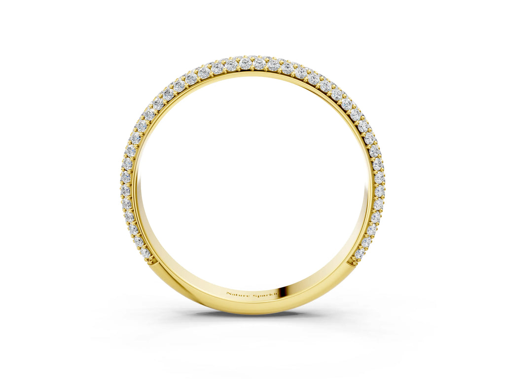 Yellow gold Three-Row Round Diamond Pavé Eternity Band