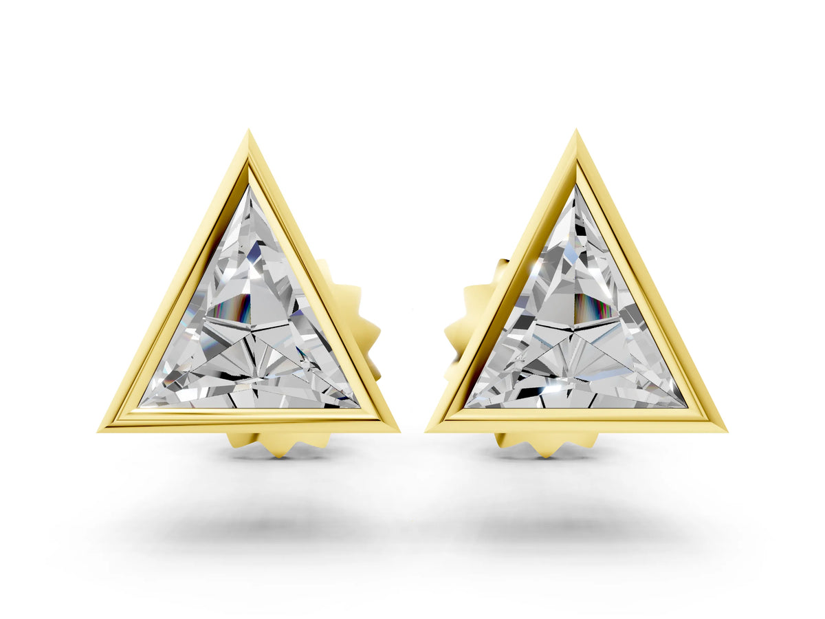 Yellow gold Trillion Diamond Bezel-Set Solitaire Stud Earrings