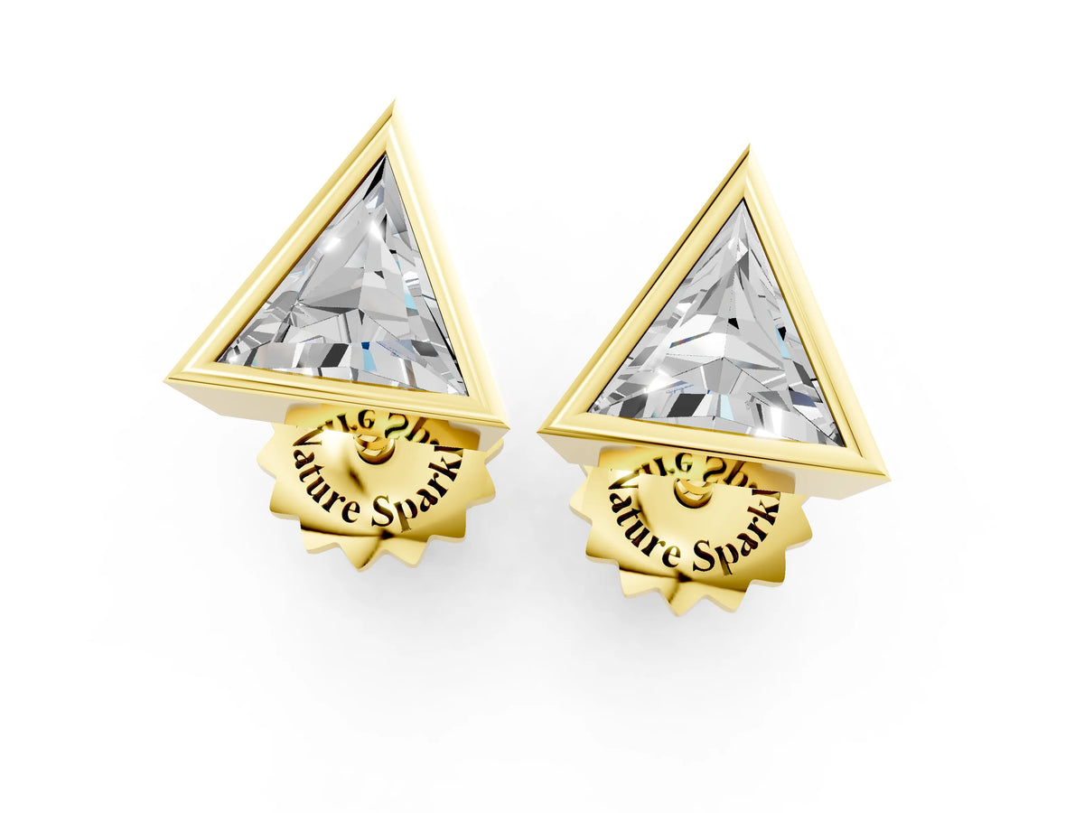 Yellow gold Trillion Diamond Bezel-Set Solitaire Stud Earrings